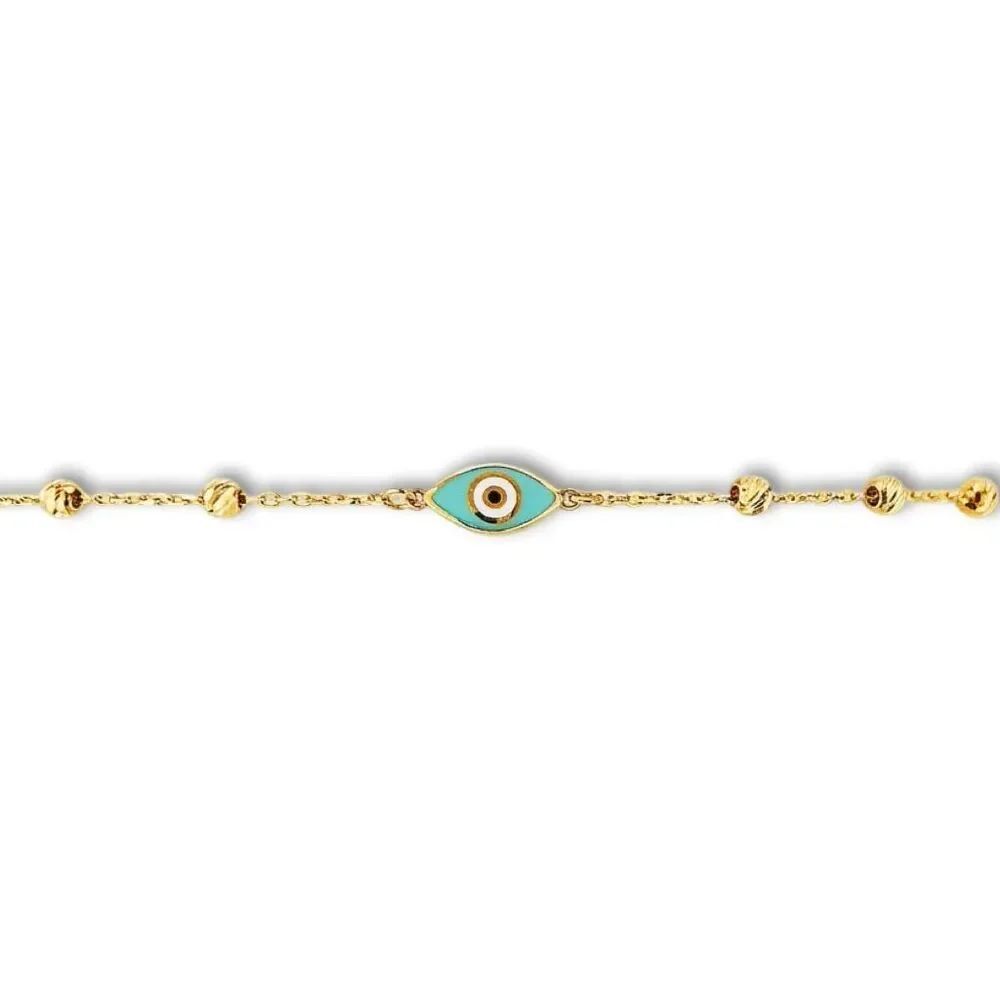 14K Solid Gold Evil Eye Friendship Bracelet Yellow Gold Protection Jewelry